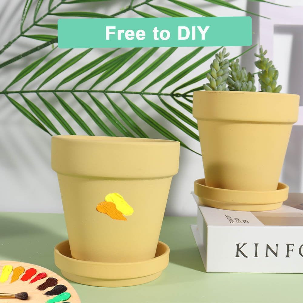 vensovo 4 Inch Terracotta Plant Pots with Saucer - 6 Pack Clay Flower Pots with Drainage, Great for Plants, Crafts, Wedding Favor