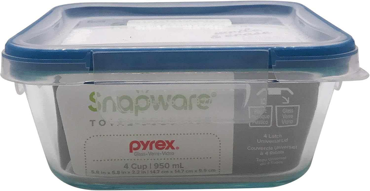 Snapware Snapware 6cup total solution rectangle food storage container glass, 9.3 Ounce (1112403) | Snapware glass container, 6‑cup size, BPA‑free lid, 4 locking tabs, microwave safe, freezer safe, dishwasher safe, 1112403