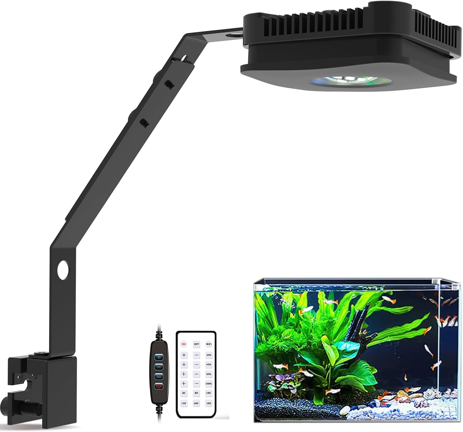 Lominie LED Aquarium Light, Planted Tank Light 4 Channels Remote Control 6500K Aquarium LED Lamp for Freshwater Fish Tank Refugium with Gooseneck (A20 Freshwater)