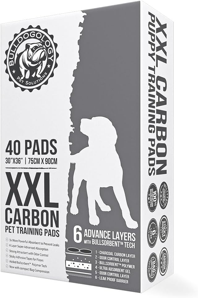 Bulldoglogy 50-Count Carbon Black Dog Pads Puppy Training Pads with Adhesive Tape 24x24 - Large Charcoal Puppy Pads Dog Training Wee Pads, Odor Control Thick Pee Pads for Dogs Extra Quick Dry