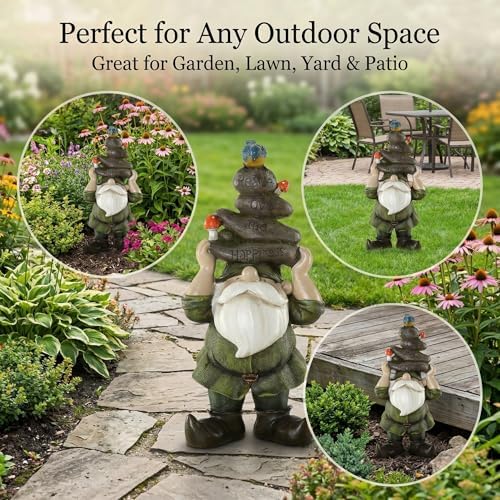 Garden Gnome Statue Outdoor Decorative Gnome Statue,Gnome Held Stones with His Head