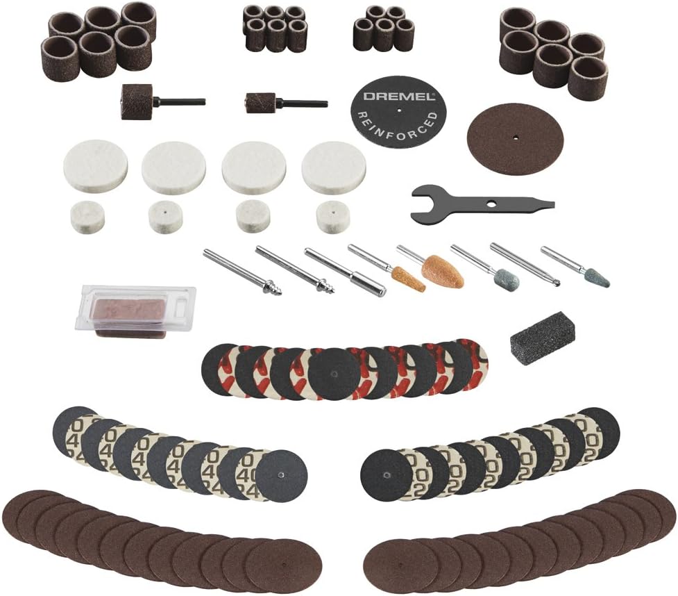 Dremel 160-Piece Rotary Tool Accessory Kit with EZ Lock Technology - 1/8" Shank - Cutting Bits, Polishing Wheel and Compound, Sanding Drums and Sanding Discs (710-08) | EZ Lock technology, cutting, polishing and sanding accessories