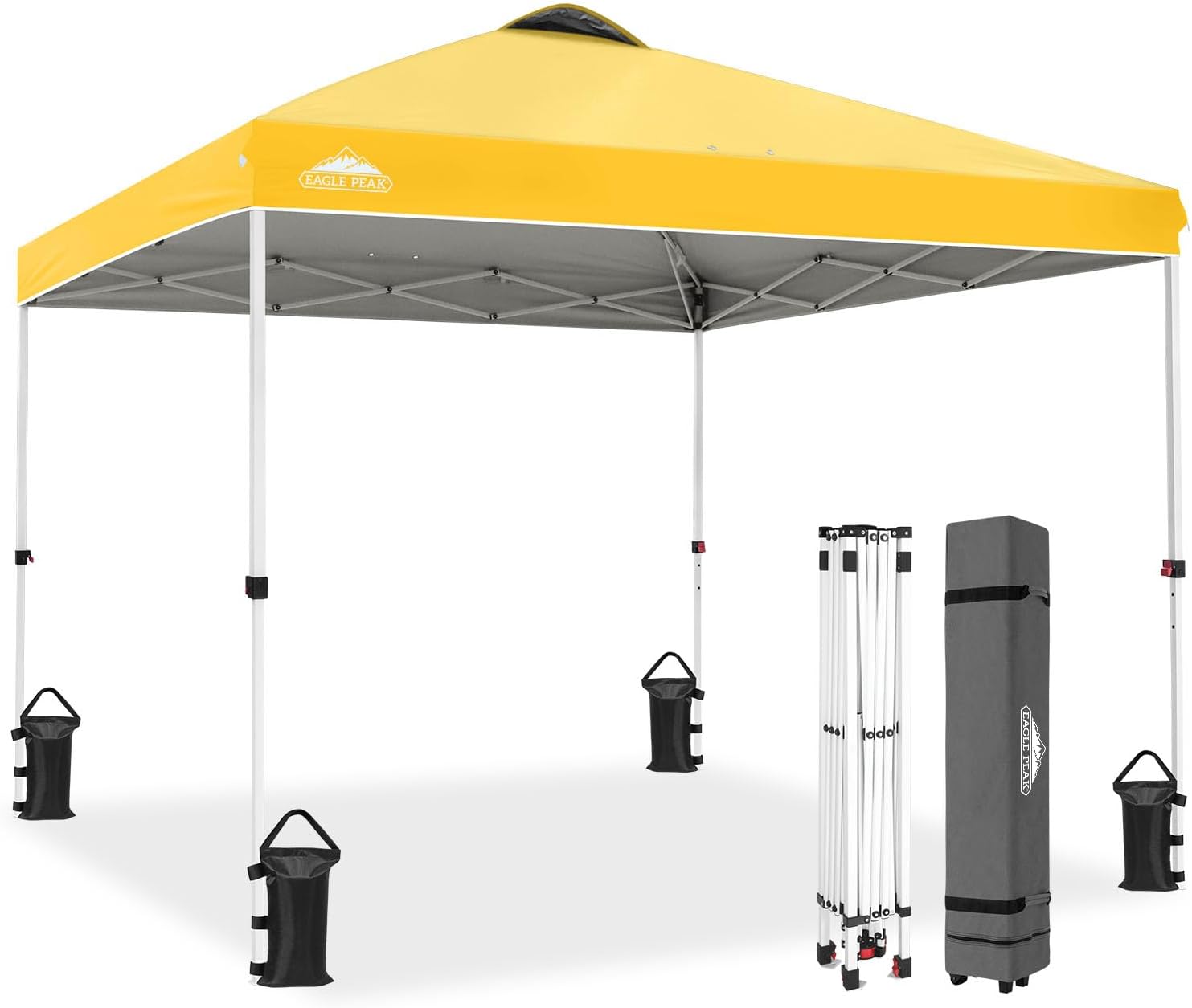 EAGLE PEAK 10x10 Pop Up Canopy Tent Easy Up Canopy Outdoor, White | Patented PeakPush™ Center Lock, 1 Person Setup Portable Pop Up Tent, Beach, Markets, Camping Sport Events, Wheeled Carry Bag