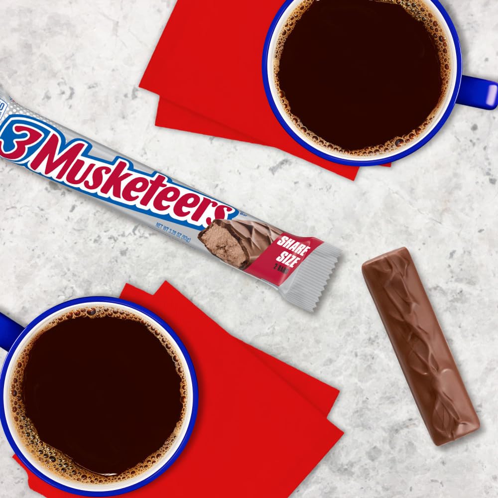 3 MUSKETEERS Milk Chocolate Candy Bars, Full Size, Bulk Candy Box, 36 ct | Light whipped chocolate nougat in full size bars, for sharing, party favors and lunch boxes, gift bag, snack box