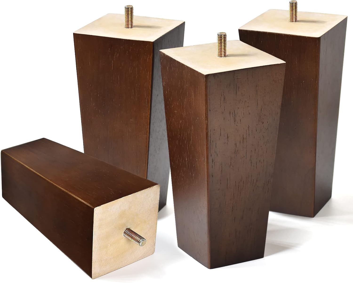 Sofa Legs Square Bed Feet 2 inch Wood Replacement Leg for Furniture Set of 4, Dark Brown