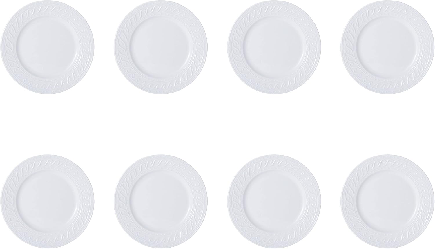 Pfaltzgraff Sylvia Dinnerware Set 32-Piece Service for 8 - White Porcelain Dinner Plates, Salad Plates, Soup Bowls and Mugs with Embossed Scrollwork