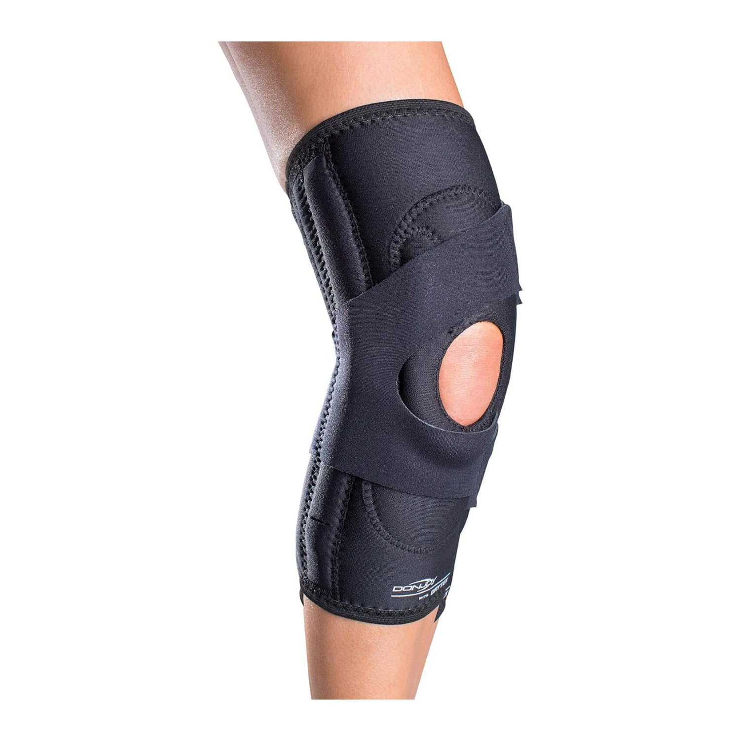 DonJoy Lateral J Knee Brace (Right Leg, Medium) | Hinged Neoprene Sleeve with Lateral J Buttress for Patellar Support, Right Leg. Sku 11-0775-3