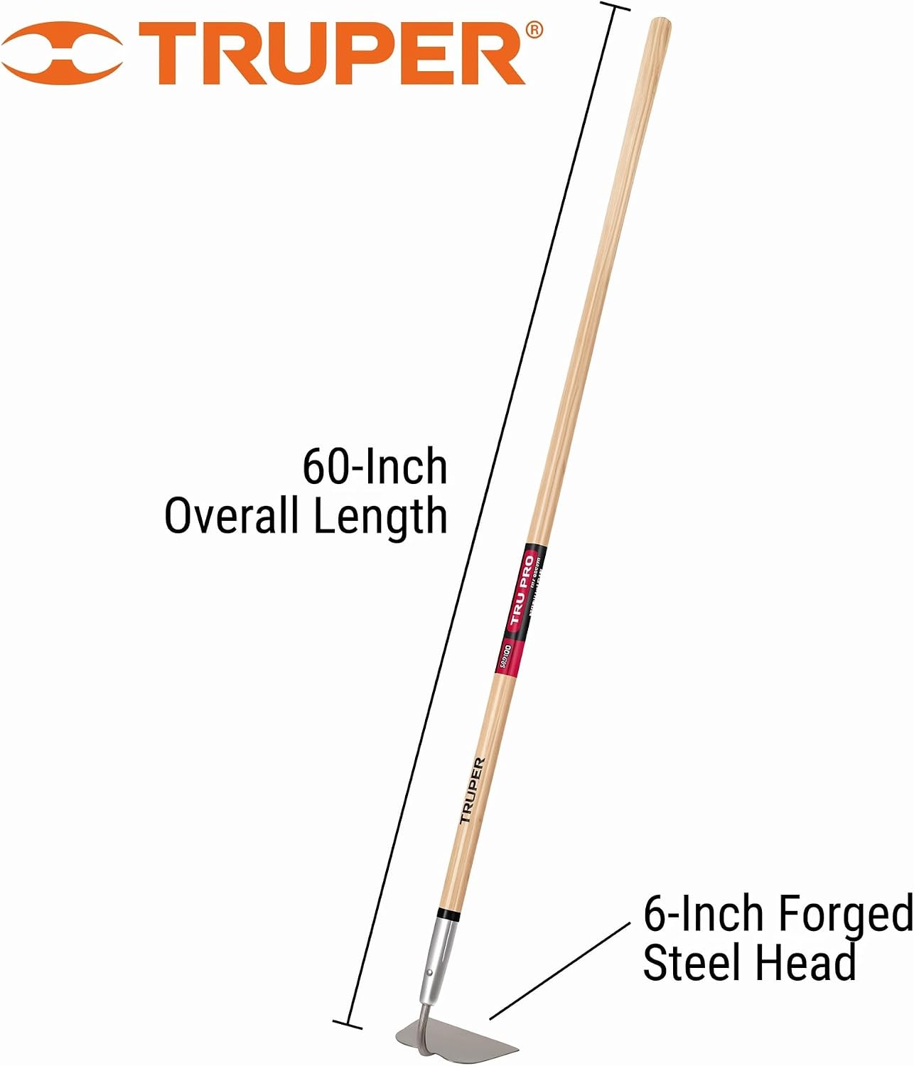 Truper Tru Pro Forged Garden Hoe, 60-Inch Premium White Ash Handle, 6-Inch Heavy-Duty Forged Steel Head, Industrial-Grade Cultivating and Weeding Tool (Model 30018 / ATJ-X)
