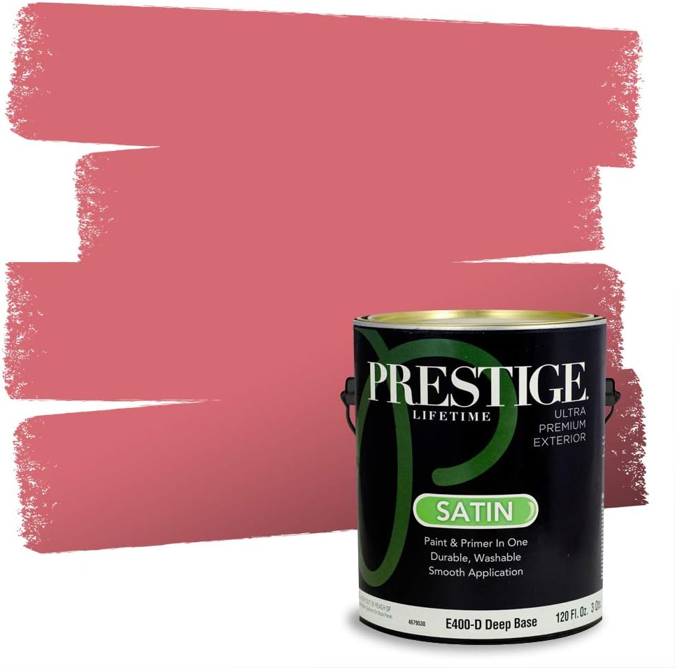 PRESTIGE Paints Exterior Paint and Primer In One, 1-Gallon, Satin, Comparable Match of Sherwin Williams* Grenadine*