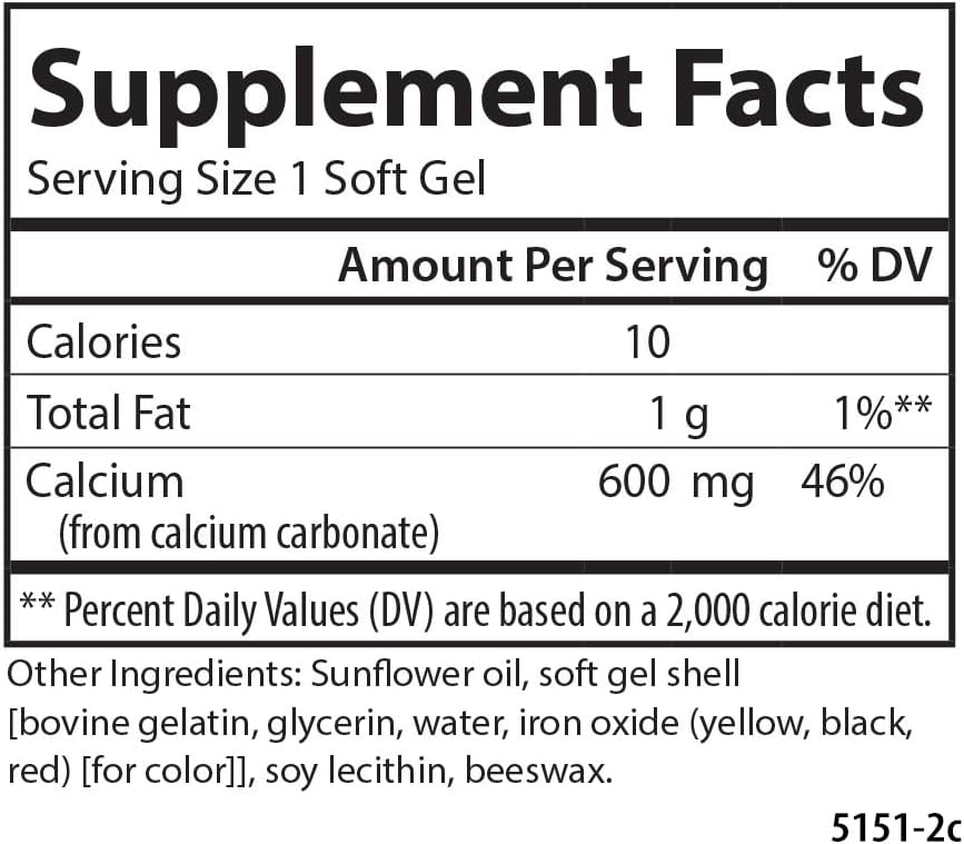 Carlson Cal-600, 600 mg, Calcium, Liquid Filled, 100 Softgels | Bone Support; Healthy Teeth; Optimal Wellness