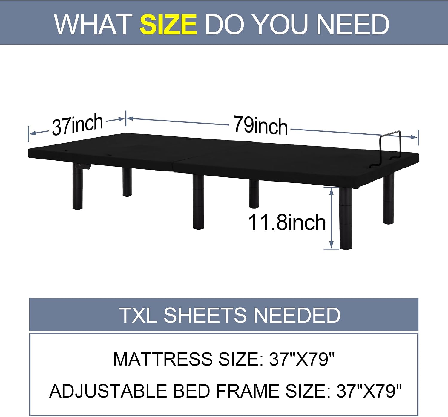 Fromann Adjustable Electric Twin XL Bed Base Frame with Massage, USB Type-C Ports, Zero Gravity, Under Bed Led Lighting and Three Leg Height (Black)