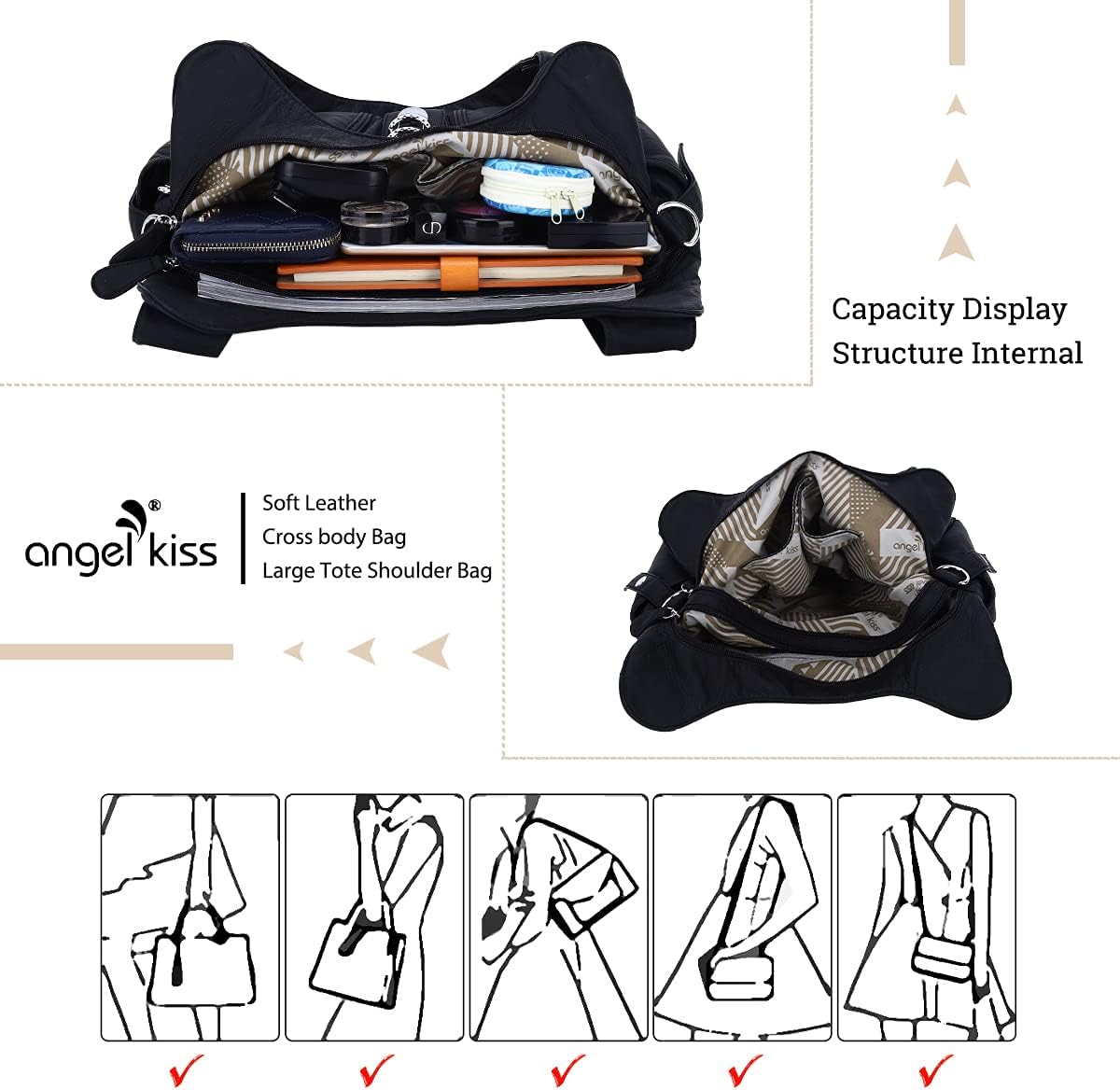 Angelkiss Hobo Purses and handbags for Women Satchel Handbag Women Purses Large Daily Shoulder Bags