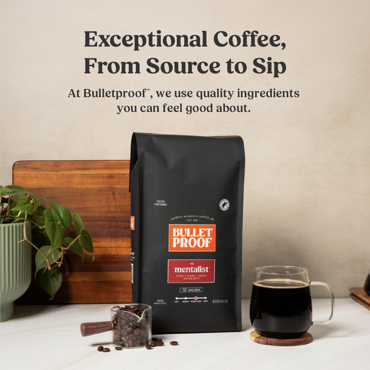 Bulletproof French Kick Dark Roast Whole Bean Coffee, 12 Ounces, 100% Arabica Coffee Sourced from Guatemala, Colombia & El Salvador