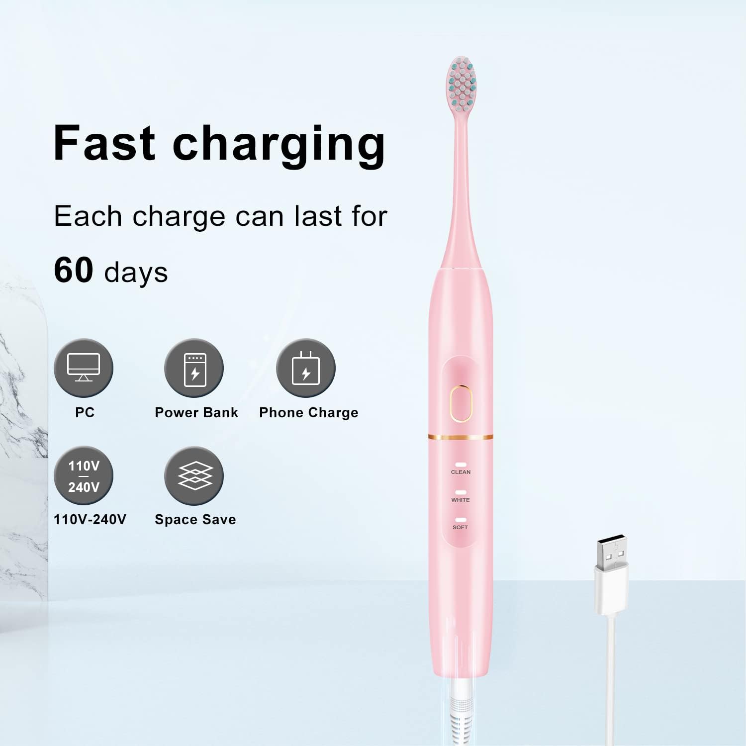 kingheroes Electric Toothbrush Set, Comes with 8 Brush Heads & Travel Case, 4 Modes with 2 Minutes Built in Smart Timer, One Charge for 60 Days