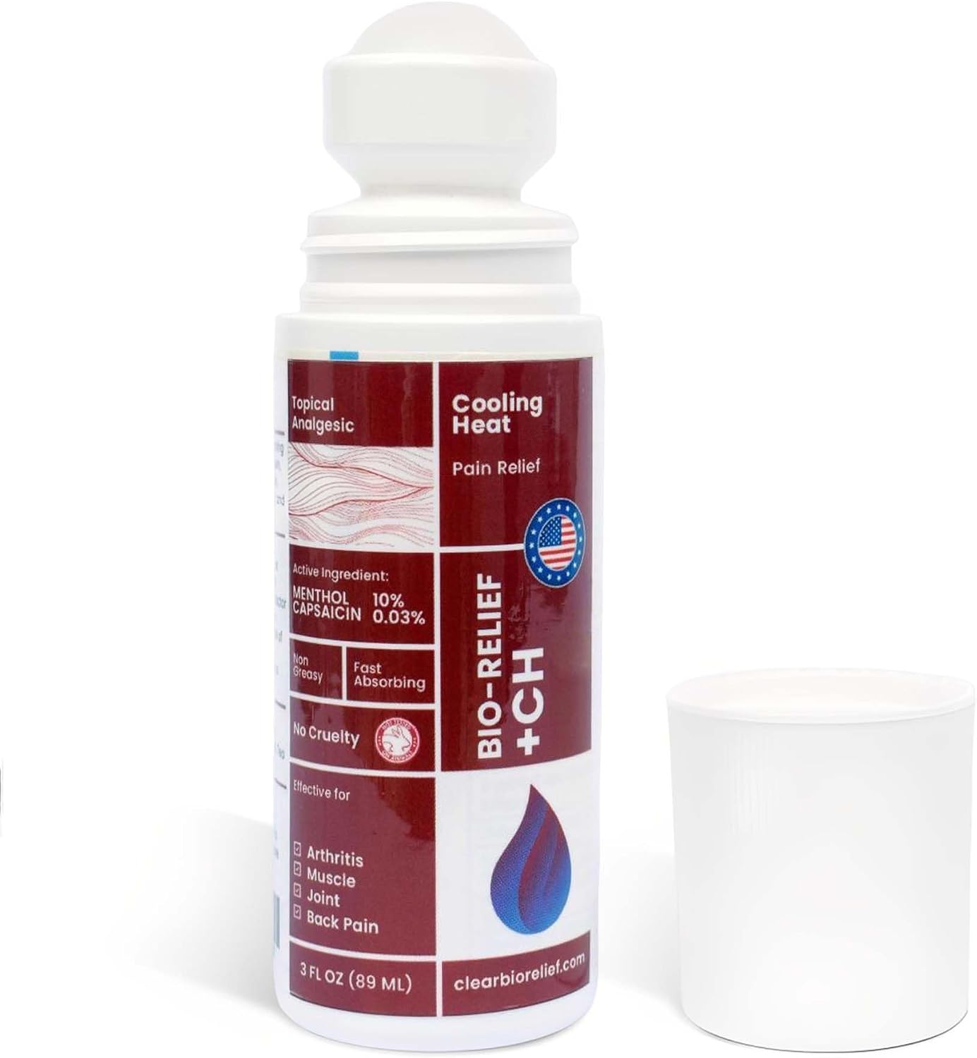 BIO-RELIEF Fast-Acting Hemp Pain Relief Roll On, Cool & Topical Pain Relief