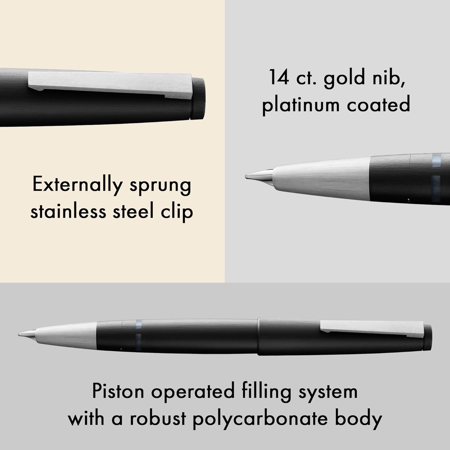 Lamy 2000 black - elegant Fountain Pen in robust fibreglass barrel - 14 ct. gold nib, partially platinum-plated - nib size F