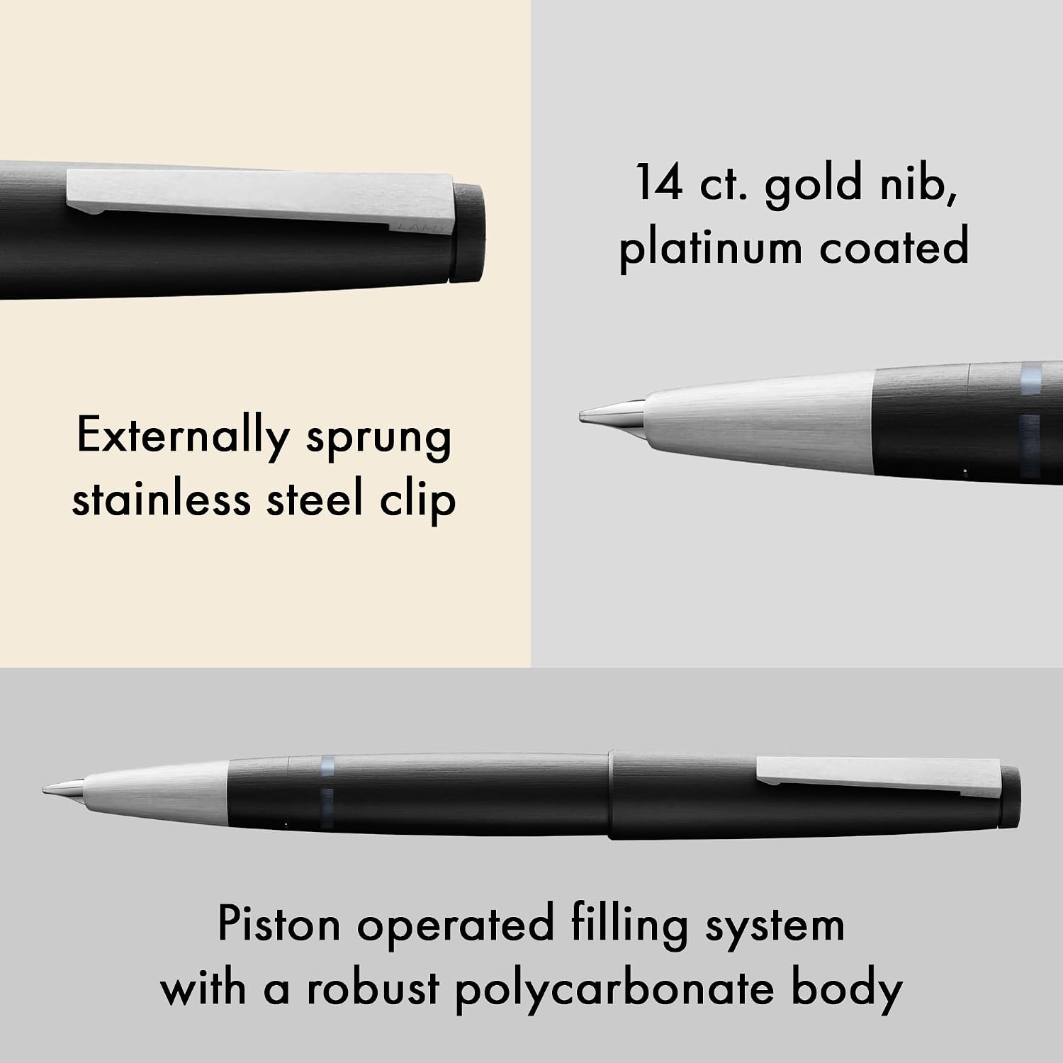 Lamy 2000 black - elegant Fountain Pen in robust fibreglass barrel - 14 ct. gold nib, partially platinum-plated - nib size B