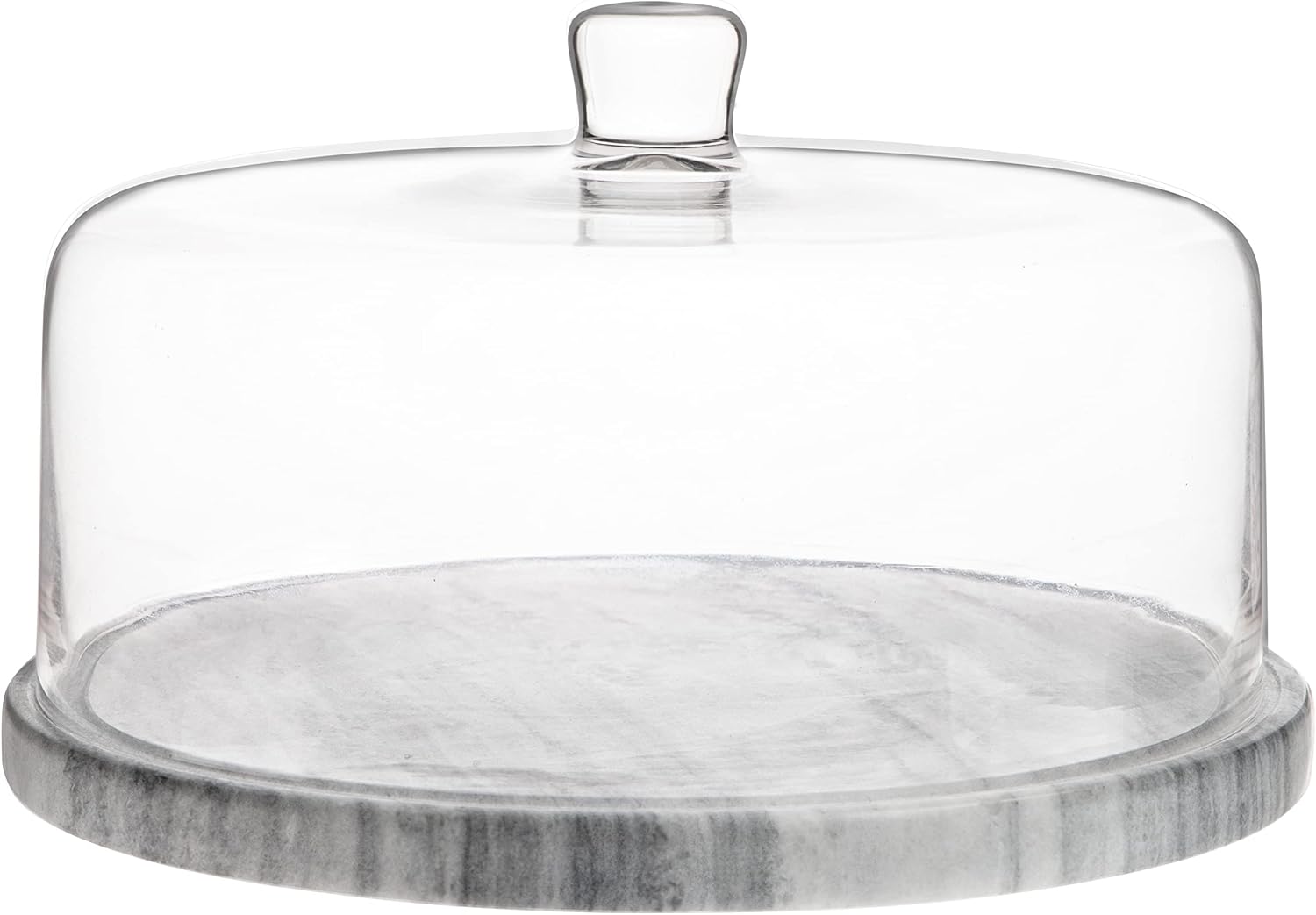 Marble Cake Stand with Glass Dome Cover | 12.5" Natural Marble Cake Plate, 12" 100% Handblown Glass Lid