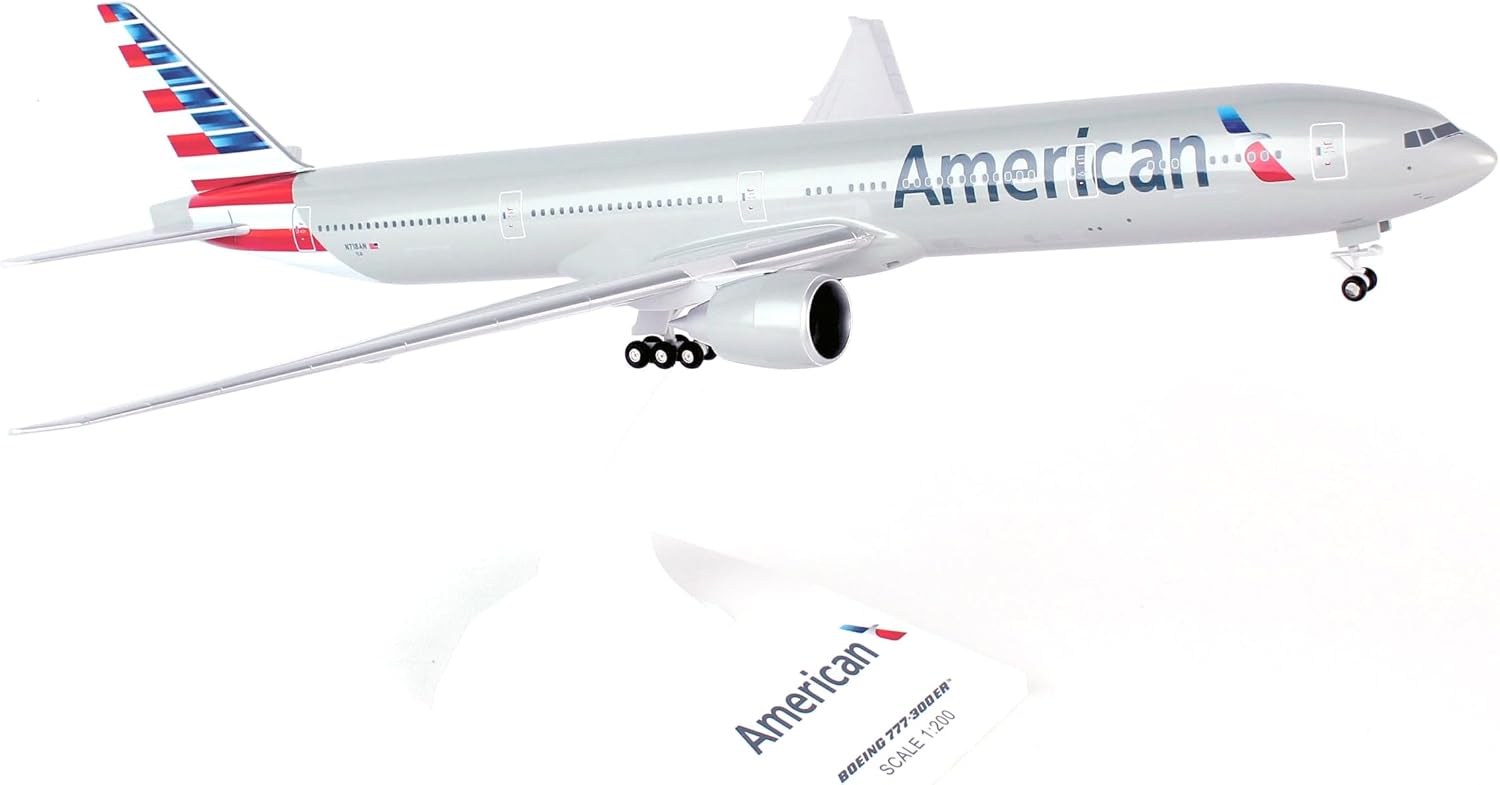 SkyMarks American Airlines Boeing 777-300 1/200 Airplane Model Kit – New Livery Highly Detailed Snap-Fit Collectible with Display Stand for Adult Collectors Ages 14+