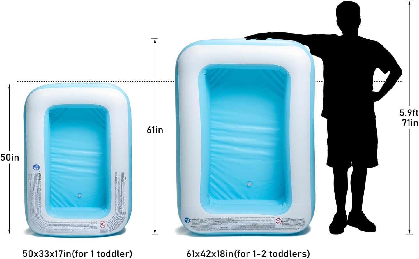 Inflatable Kiddie Pool, 50x33x17 Inch Rectangular