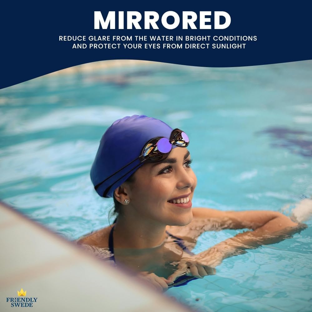The Friendly Swede Goggles for Women & Men, 3 Nose Pieces & Case | 2 Pack, Wide Angle Lens, Anti Fog Swimming Goggles, 3 sizes of Interchangeable nose bridge (S, M, L), White/Black