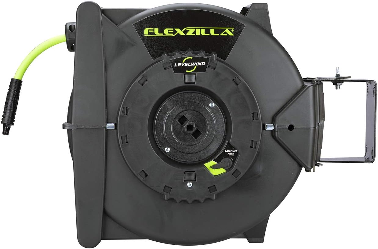 Flexzilla Levelwind Retractable Air Hose Reel, 3/8 in. x 75 ft., Heavy Duty, Lightweight, Hybrid, ZillaGreen - L8306FZ