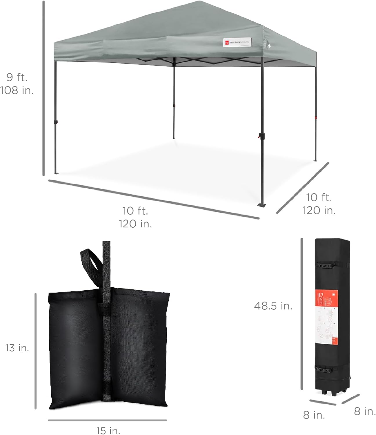 Best Choice Products 10x10ft Pop Up Canopy Tent, Outdoor Shade, 1 Person 1 Minute Set Up, Carry Case, 4 Weight Bags - White