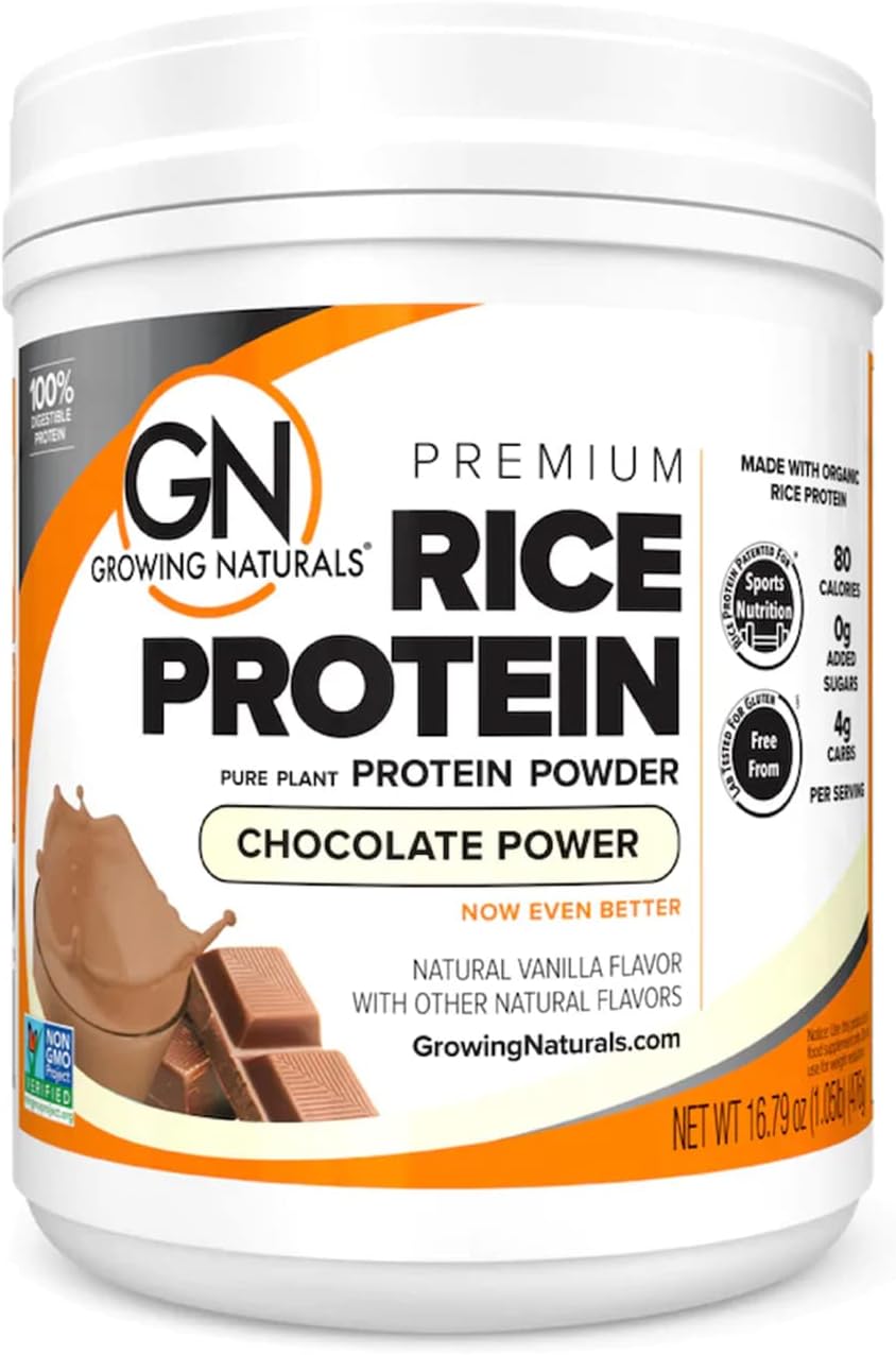 Growing Naturals Organic Rice Protein Powder - 15g Plant Protein, 2.8G BCAA - Low-Carb, Low-Sugar, Non-GMO - Vanilla Blast, 2 Pound (Pack of 1)