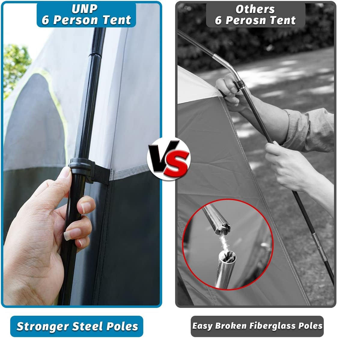 UNP 6 Person Tents for Camping Waterproof Family Cabin Tent with Rainfly