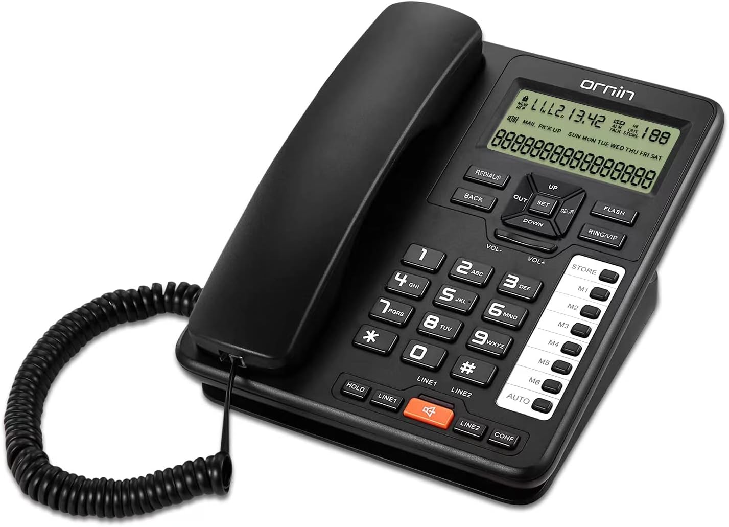 Ornin 2-Line Corded Telephone Systems for Small Business and House, Desk Phone Only (Black)