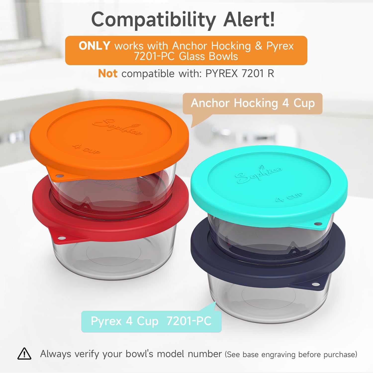 SOPHICO 4 Cup Silicone Lids Replacement for Pyrex & Anchor Hocking 7201-PC