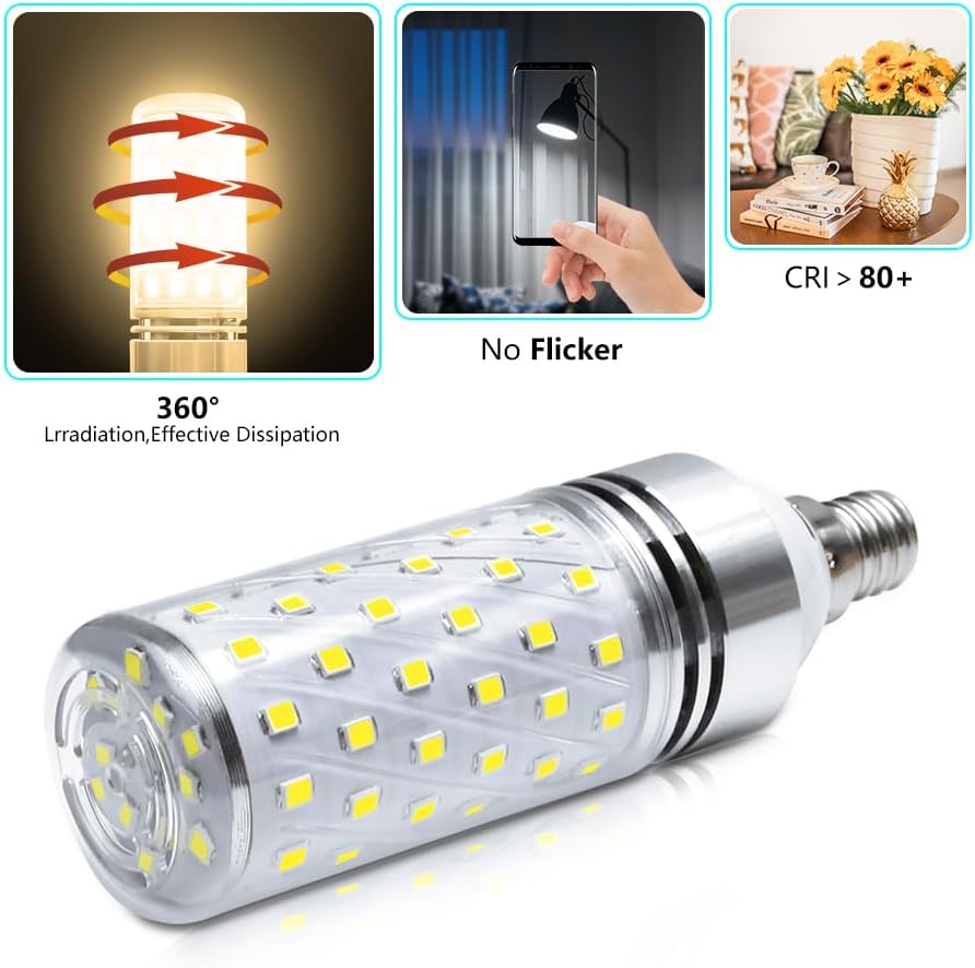 LEDLightsWorld Super Bright E12 LED Corn Bulbs, 16W 1500LM Bulbs, Daylight White 6000K Lights, CRI80+, 120W Incandescent Bulb Equivalent