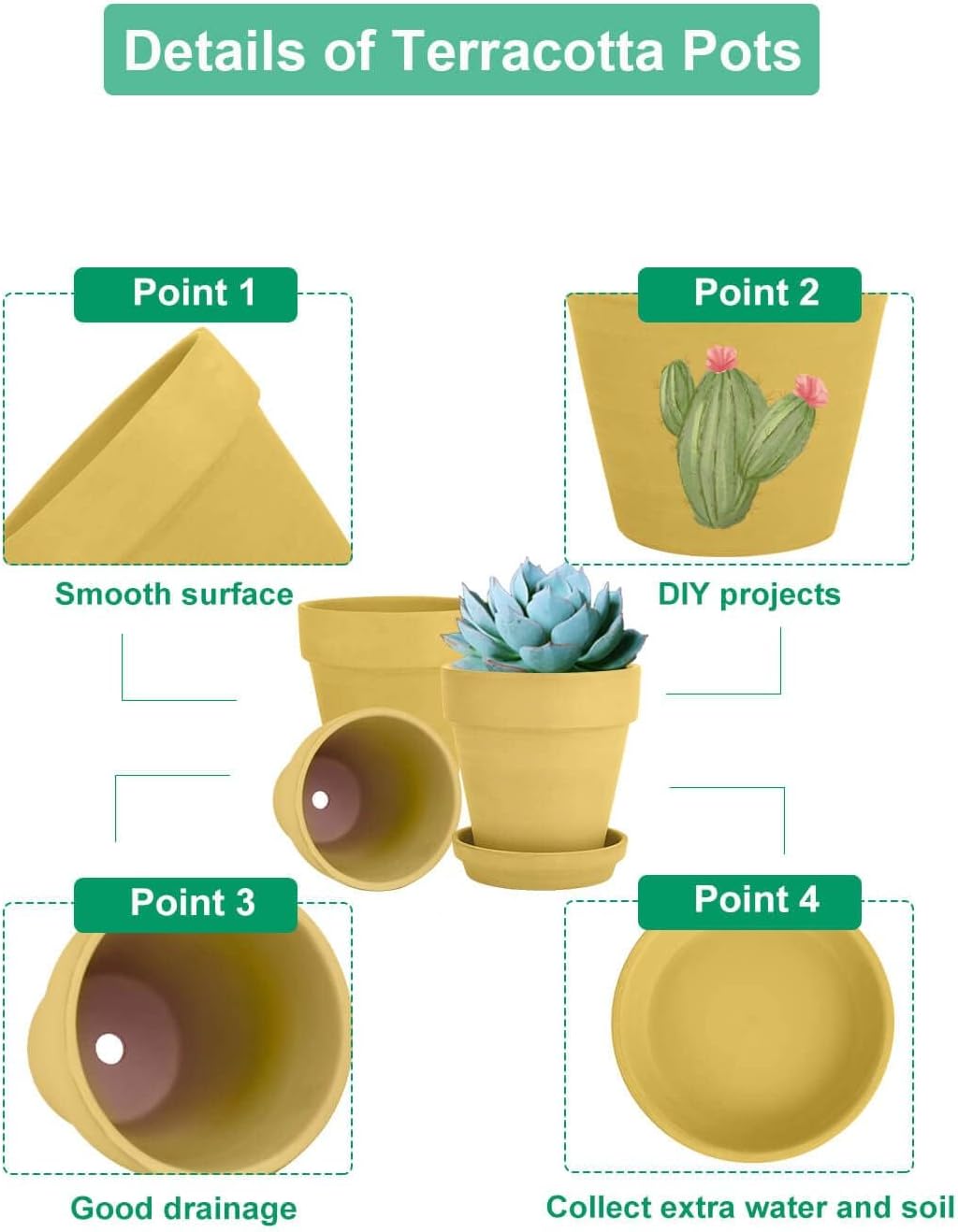 vensovo 4 Inch Terracotta Plant Pots with Saucer - 6 Pack Clay Flower Pots with Drainage, Great for Plants, Crafts, Wedding Favor