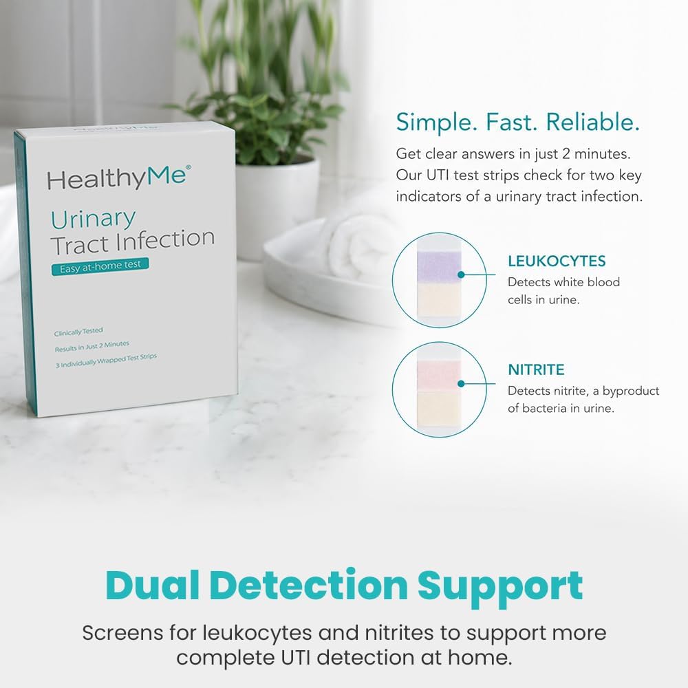 HealthyMe Urinary Tract Infection (UTI) Test Strips | 3 Individually Pouched, Self-Testing Strips, Accurate, Easy to Read, Results in 2 Minutes