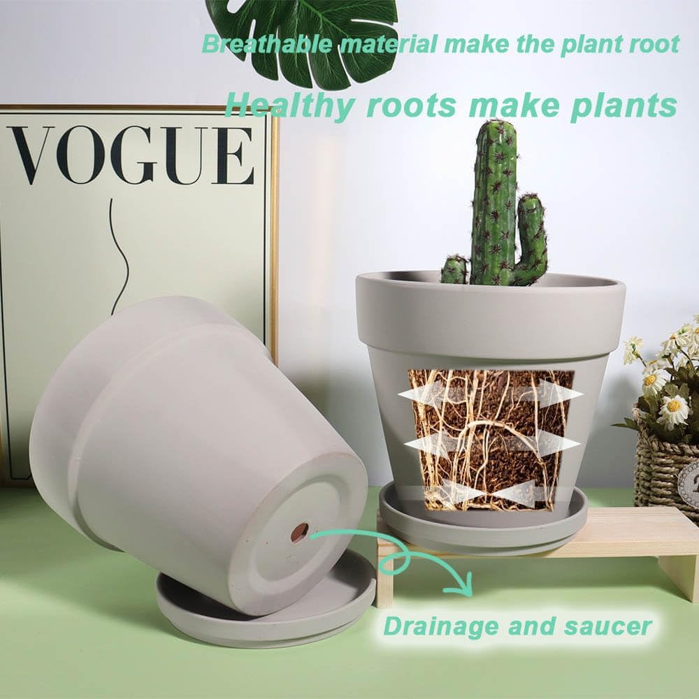 vensovo 8 Inch Clay Pot for Plant with Saucer - 2 Pack Large Terra Cotta Plant Pot with Drainage Hole, Clay Planters Pot