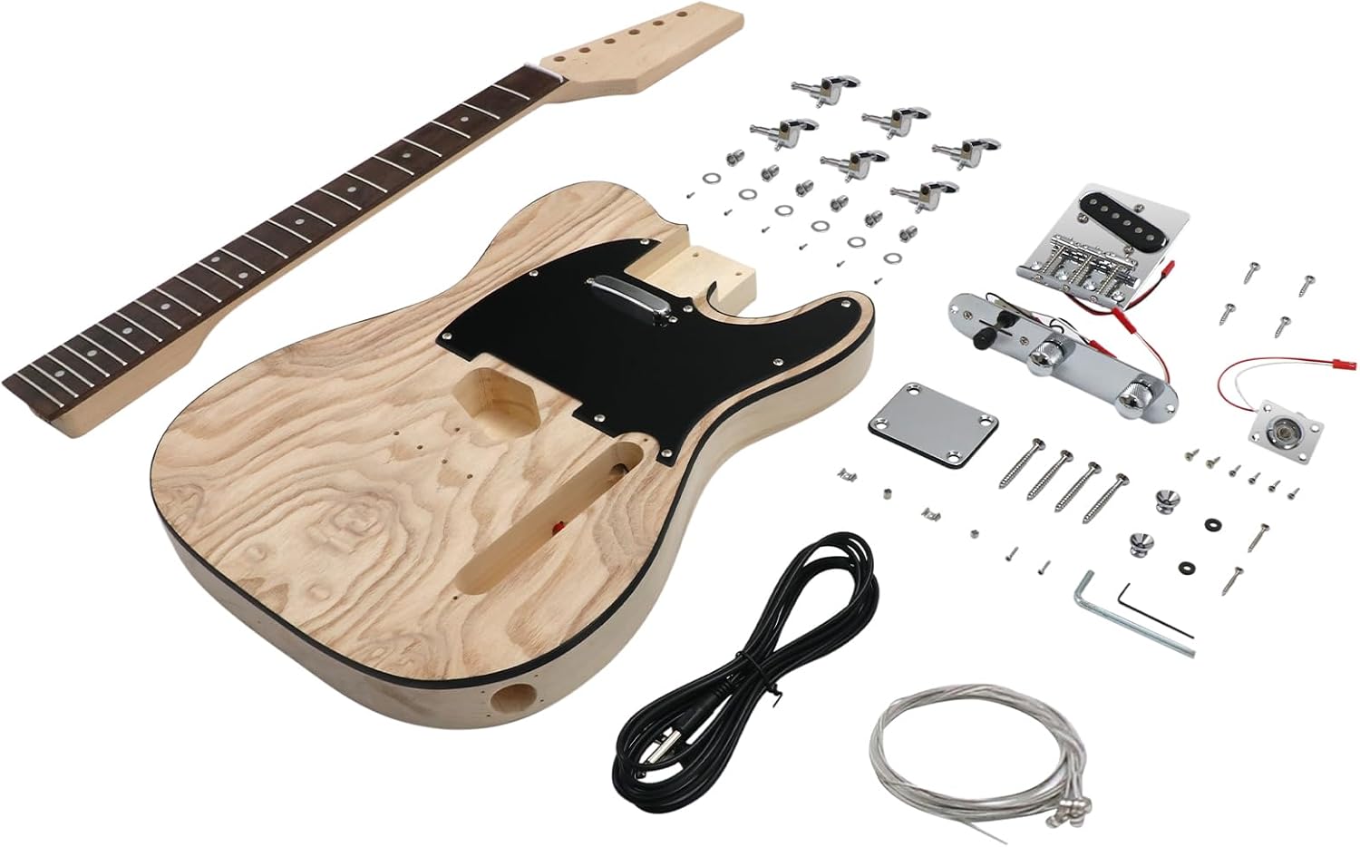 DIY Electric Guitar Kit Beginner Kit TL Style 6 String Right Hand | Basswood Body with Ash Burl Top, Hard Maple Neck, Rosewood Fretboard