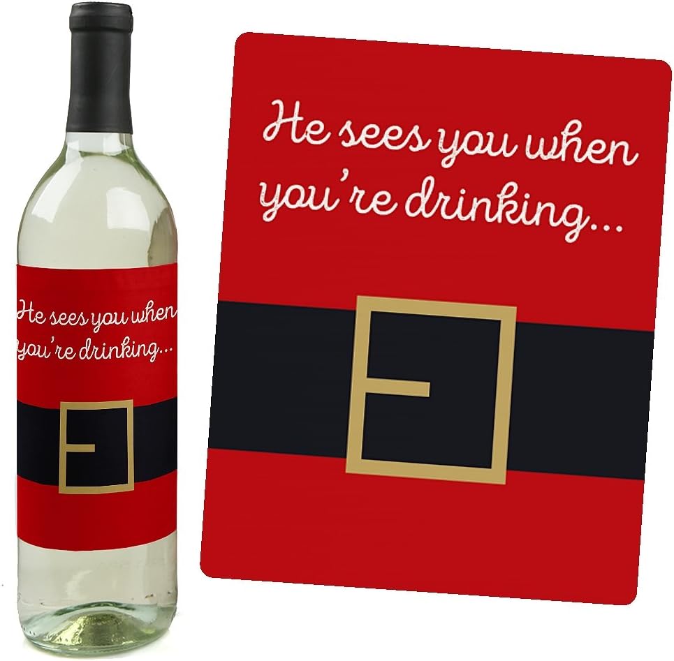 Big Dot of Happiness Ugly Sweater - Holiday and Christmas Wine Bottle Label Stickers - Set of 4