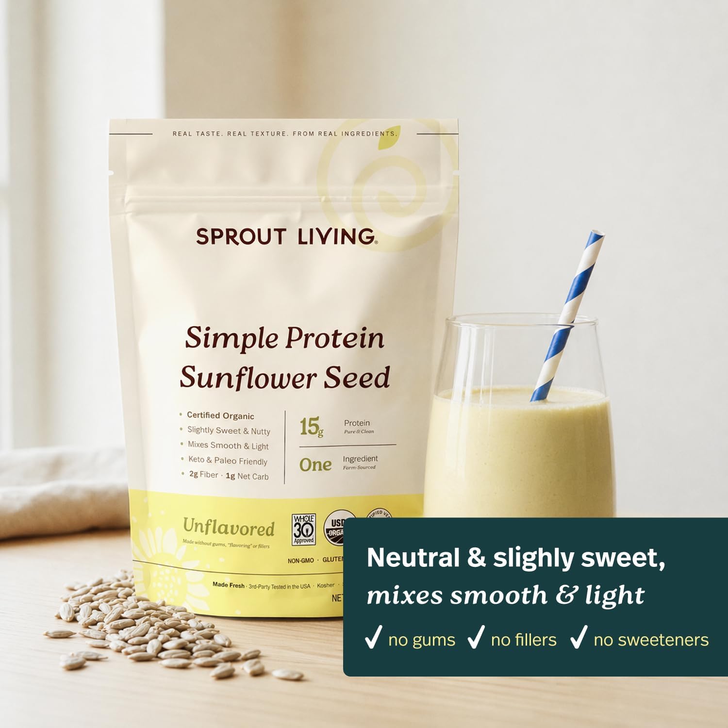 Sprout Living Organic Pumpkin Seed Protein Powder, Unflavored, 20 Grams of Plant Based Protein Powder Without Artificial Sweeteners, Non Dairy, Non-GMO, Vegan, Gluten Free (1 Pound, 14 Servings)