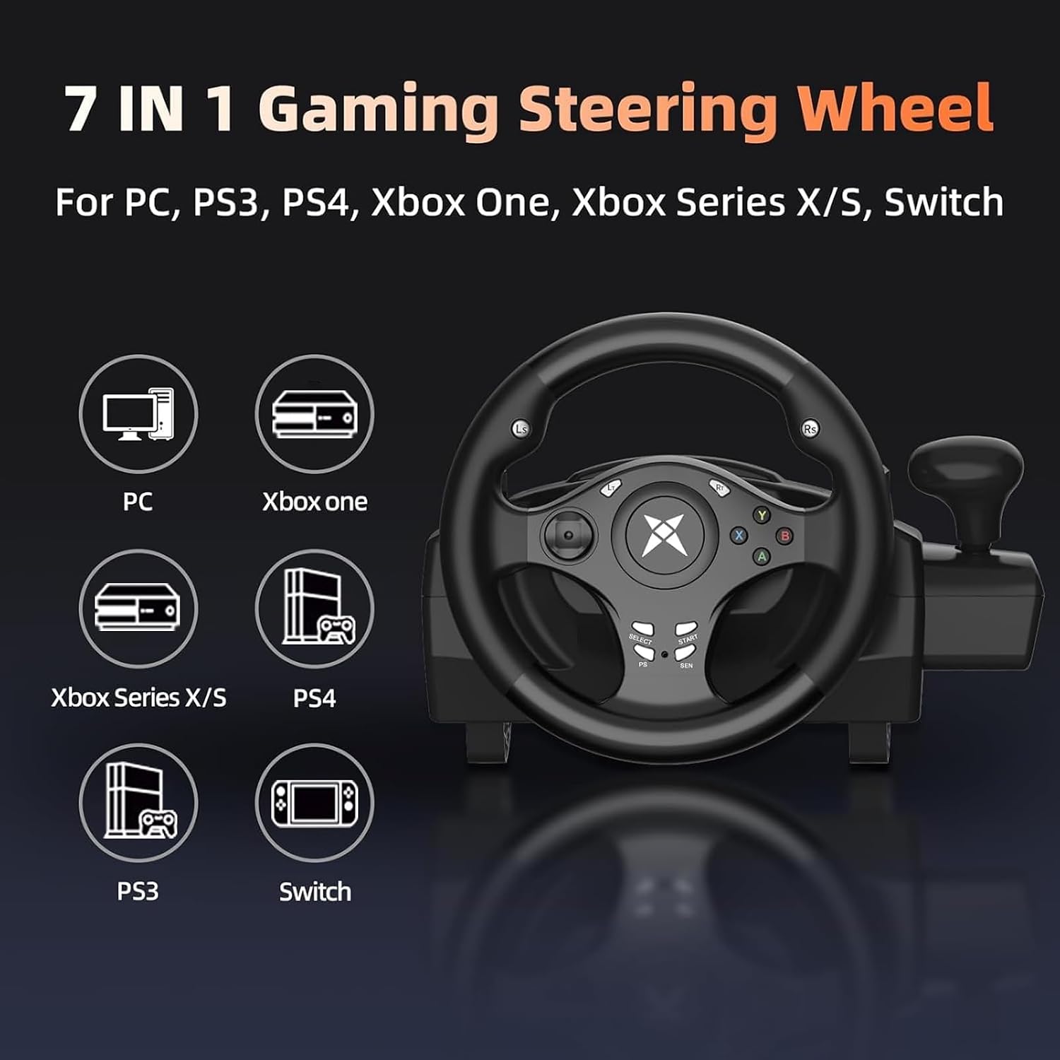 DOYO Gaming Steering Wheel with Pedals for PC, Xbox One, Xbox Series X|S