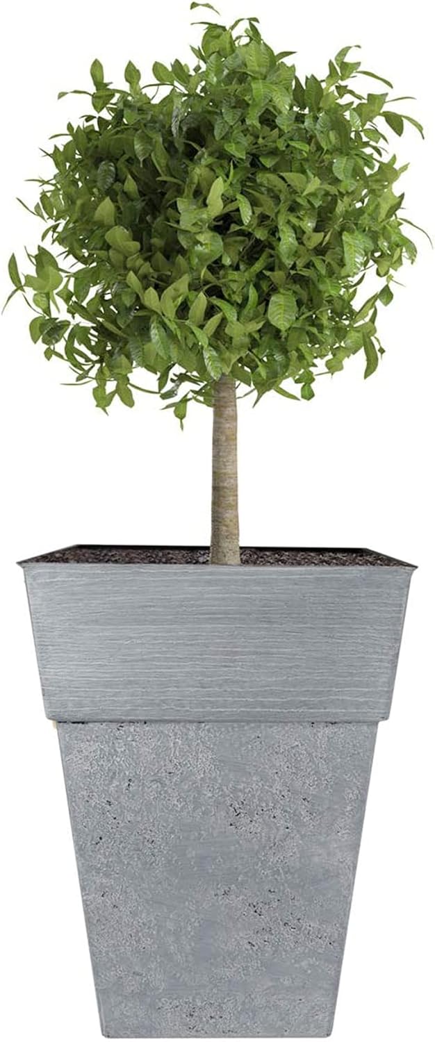 The HC Companies 18 Inch Avino Tall Square Planter - Decorative Indoor Outdoor Plant Pot for Front Porch, Deck, Patio and Home, Oxidized Black