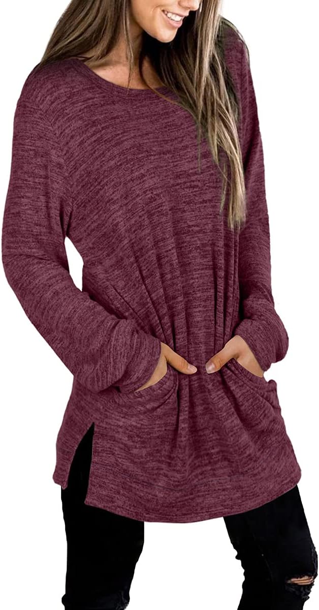XIEERDUO Womens Casual Sweatshirts Long Sleeve Shirts Oversized With Pocket Tunic Tops S-3XL