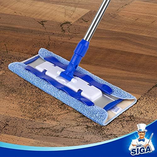 MR.SIGA Professional Microfiber Mop for Hardwood, Laminate Floor Cleaning | Stainless steel telescopic handle, 3 reusable microfiber flat mop refills and 1 dirt removal scrubber included
