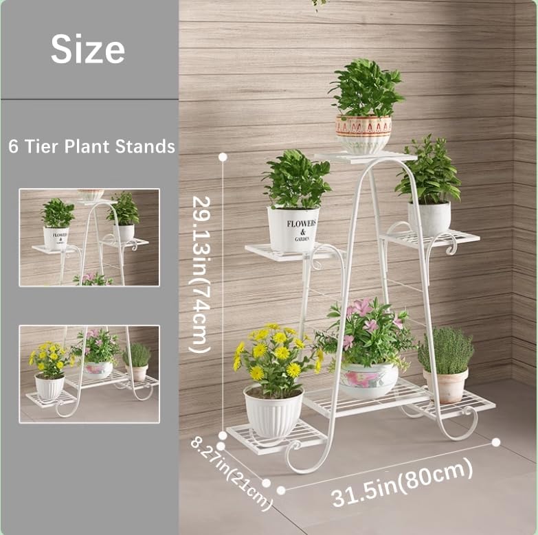 CarolynDesign 6 Tier Metal Plant Stand for Indoor and Outdoor, Multi Flower Pot Holder Shelf for Living Room Patio Lawn Garden Balcony