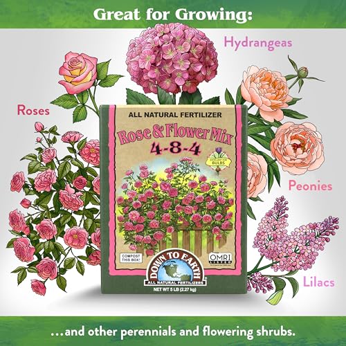 Down To Earth All Natural Fertilizers Organic Rose & Flower Mix - 1 lb | Plant Food for Roses, Bulbs, Flowers, Ornamentals, Perennials, 4-8-4 Formula for Flower Beds, Container Gardens