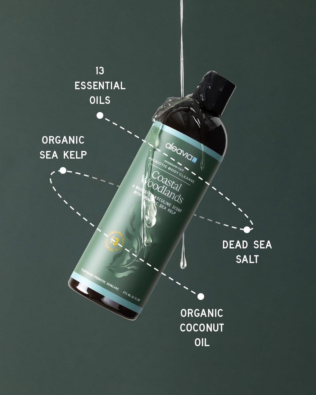 Aleavia Body Cleanse – Organic & All-Natural Prebiotic Body Wash – Fragrance-free and Sulfate-Free Enzymatic Body Cleanser – 16 Oz.