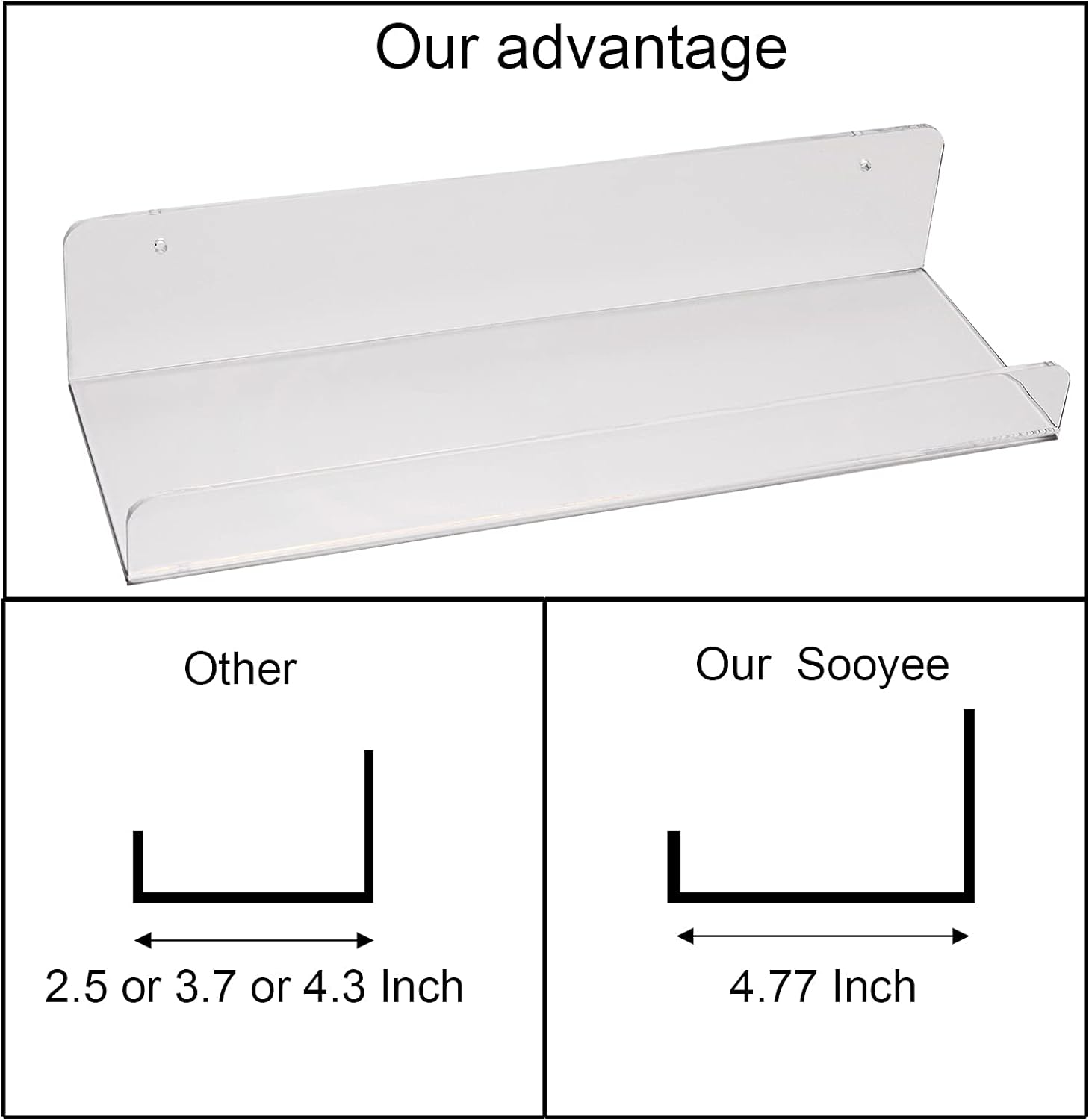Sooyee Acrylic Shelves, 2 Pack 15 Inch Floating Wall Shelves, Funko Pop Display Shelf, Invisible Kids Book Shelf, Picture Ledge Shelf Decor
