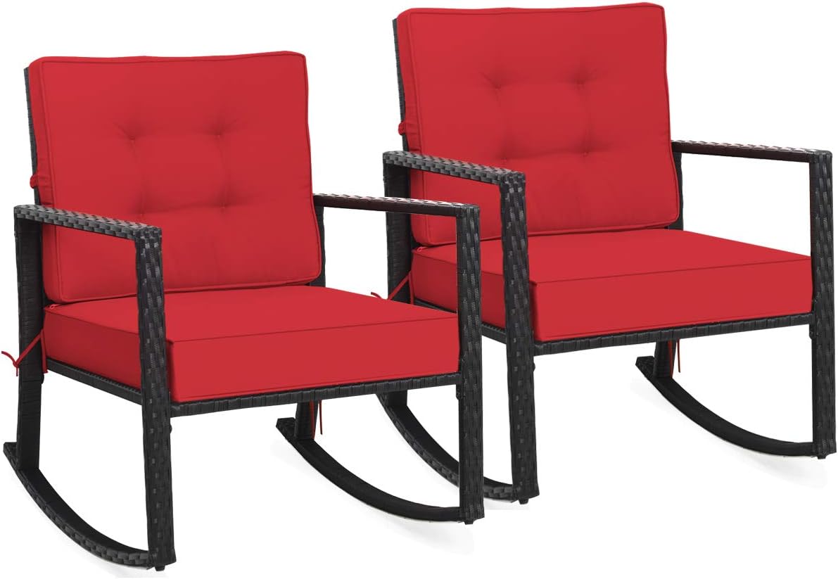 Tangkula Wicker Rocking Chair, Outdoor Glider Rattan Rocker Chair with Heavy-Duty Steel Frame