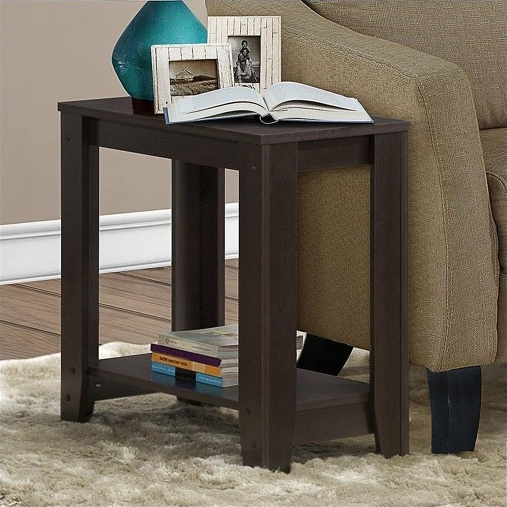 Monarch Specialties I Accent End Side-Lamp Table with Shelf, 24" x 12" x 22", Cappuccino