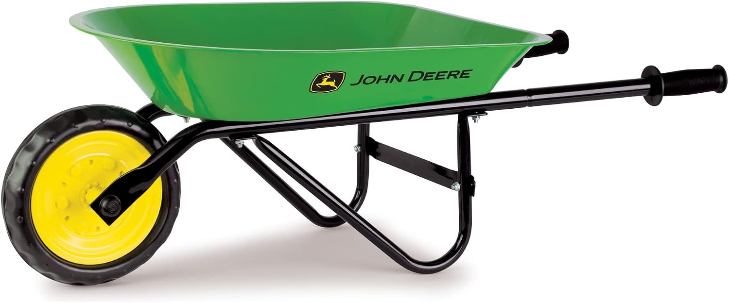 TOMY John Deere Kids Wheelbarrow - 34 Inch - Kids Gardening Tools - John Deere Toys - Ages 2 Years and Up