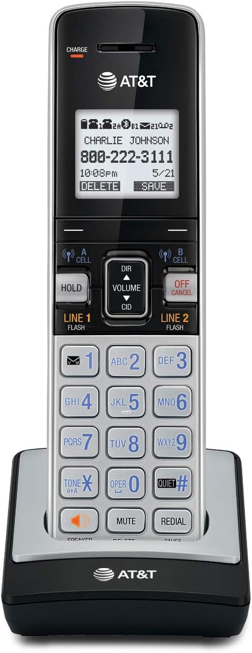 AT&T TL86103 2-Line Corded/Cordless Phone System for Small Business with Answering Machine, Connect-to-Cell Bluetooth, Caller ID, Intercom, Long Range & Expandable to 12 Handsets (Silver/Black)